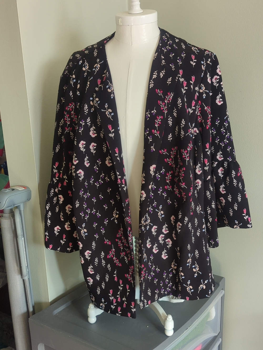 Lane Bryant Black Floral Open-Front Blazer Jacket